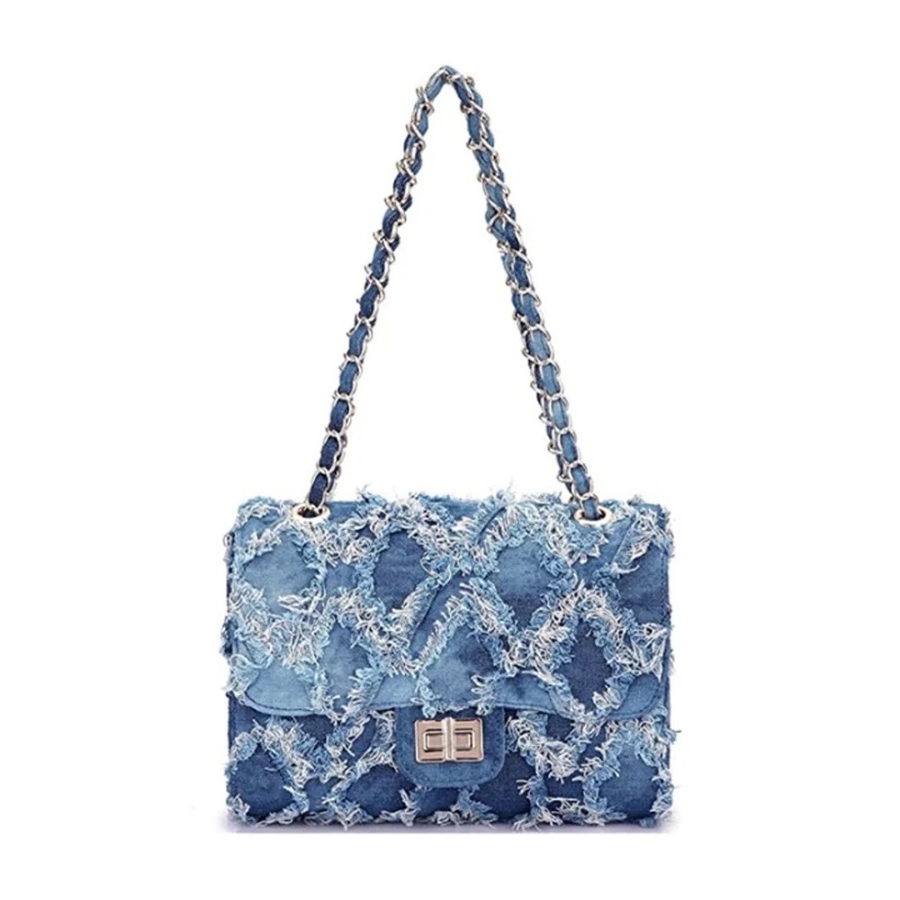 Women Fashion Casual Quilted Crossbody Jean Purse Denim Handbag Shoulder Bag